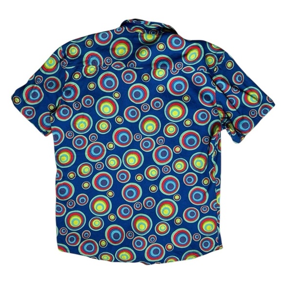 JOGAL Circle Pattern Short Sleeve Shirt sz L Casual Button Pockets Colorful Fun - Picture 2 of 8